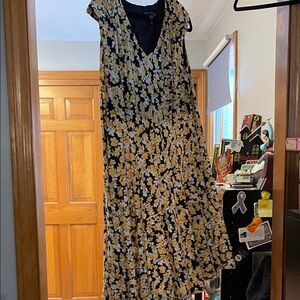 Maggy London Black and Yellow Floral Midi Dress
